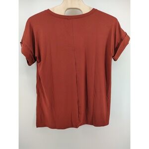 Zenana Womens V-Neck Tunic Top  Cuffed Sleeve Oversized Tee Rust Size 1X